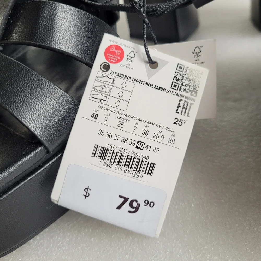 NWT Zara Chunky Black Platform Sandals with Chain Detail Size 9 - Picture 12 of 16